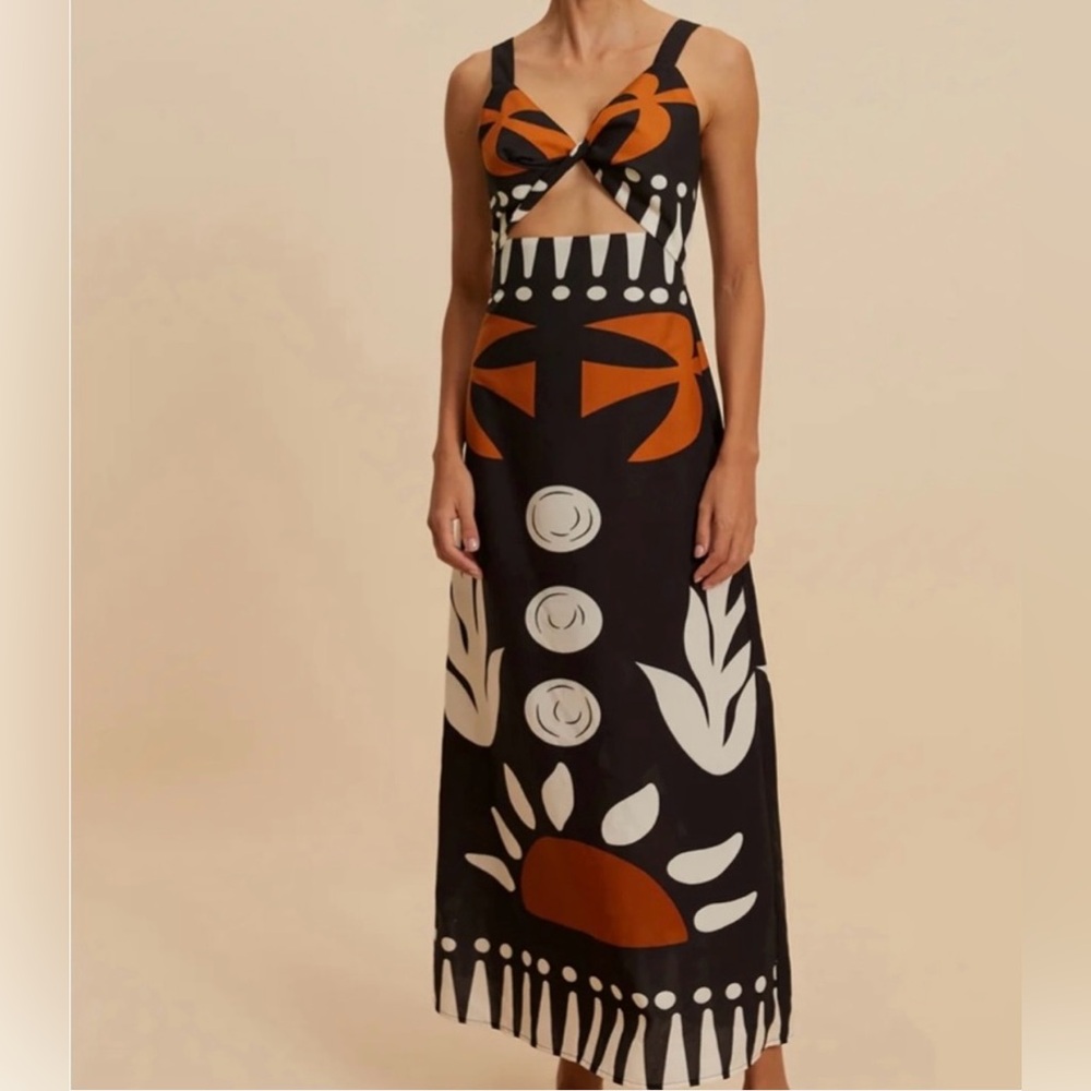 Commense Black Maxi Dress with Orange and White Accents